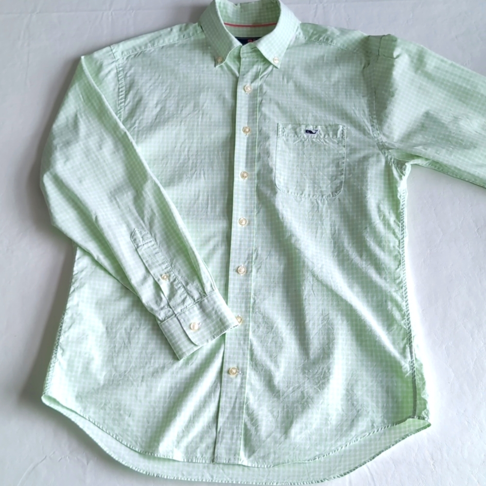 Vineyard Vines Tucker Shirt Small Green White Gingham Check Button Up Men's M